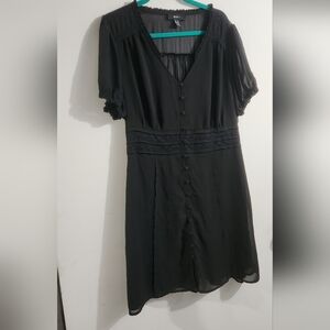 SOLD - Forever 21+ Black Semi-Sheer Button Up Dress, Size 1X